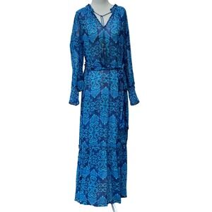 NWOT NicoBlu Celine Maxi Dress Blue Mediterranean Swirl Women's 12 (US L)